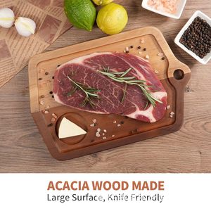 Planche à découper en bois avec presse-agrumes, plateau à charcuterie, planche à découper bicolore, planche à steak en bois massif - Product Image 3