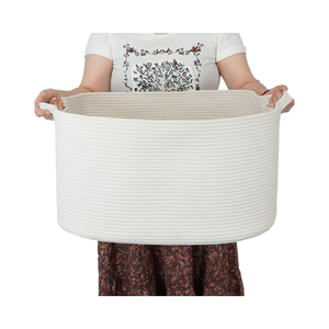 Grands paniers de rangement rectangulaires en corde de coton tissé 22 "* 17" * 12 "panier <span class=keywords><strong>à</strong></span> <span class=keywords><strong>linge</strong></span> en <span class=keywords><strong>osier</strong></span> <span class=keywords><strong>blanc</strong></span> pour le rangement de la pépinière - Product Image 1