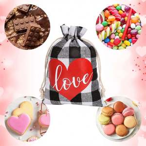Valentine's Day Cotton <b>Gift</b> <b>Bag</b> 13*18cm Buffalo Plaid Drawstring Pouches for Wedding Bridal Party for Jewelry Love Heart Craft - Product Image 5