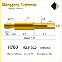 Pogo Pin télescopique à ressort en laiton plaqué or, usiné CNC sur mesure, usinage par électroérosion à fil, fileté moleté, pour PCB
