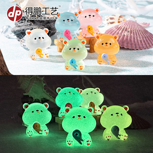 <b>Cute</b> Cartoon Glow In Dark Teddy <b>Bear</b> Resin Ornament Miniature Garden Desktop Car Decoration Compact Contemporary Design - Product Image 5
