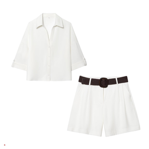 Ensemble de vêtements d'été tendance <span class=keywords><strong>pour</strong></span> femmes J2226, style boutique, sexy, streetwear, chemise à manches courtes et short avec ceinture, ensemble 2 pièces <span class=keywords><strong>pour</strong></span> femmes - Product Image 4