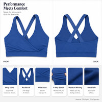 Soutien-gorge de sport enveloppant pour femme, non toxique, avec bandes larges croisées devant et au dos, bleu roi, en stock local à Perth, Australie, offre en gros
