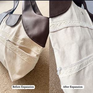 Weydy 批发女士优雅可扩展单肩包可定制棉帆布手提包带蕾丝边和皮革手柄 - Product Image 4