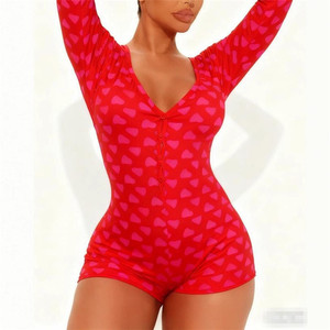 Tuta Intera Sexy da Donna con Scollo a V Profondo, Stampa a <span class=keywords><strong>Cuori</strong></span>, Maniche Lunghe e Dettaglio Posteriore, <span class=keywords><strong>Pigiama</strong></span> per San Valentino - Product Image 4