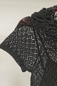 Suéter de Mujer Negro de Ganchillo con Manga Corta, Escote Hueco en la Espalda, Estilo Casual, Transpirable, Antiencogimiento y Antiarrugas - Product Image 2