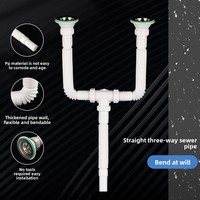 Tuyau d'évacuation flexible et extensible HJSJ blanc de 80 cm pour évier de buanderie, lavabo à légumes, raccord en T droit à bride, sortie directe
