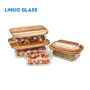 Hộp đựng thức ăn bằng thủy tinh thiết kế thân thiện với môi trường Linuo, có nắp đậy bằng gỗ tre - Product Image 2