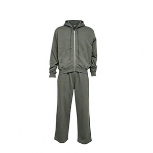 Customized Wholesale Lightweight 100% Cotton <b>Zip</b> up Sweatpants and Hoodie Set - Product Image 1