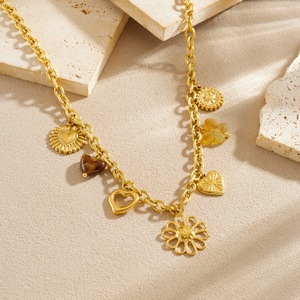 Gold Plated Stainless Steel Necklace Flower Heart Pendant Charm Gift Jewelry N3890 - Product Image 2