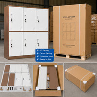 Armoire de rangement en acier à 6 portes avec cadre marron et portes blanches pour le bureau, l'école, la maison et l'organisation sécurisée des affaires personnelles