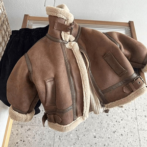 Ropa de Otoño para Niños y Niñas, Personalizada, con Forro Polar, Cuello Alto, Tapeta Oblicua, de Gamuza y Piel Sintética, Cálida y a la Moda - Product Image 3
