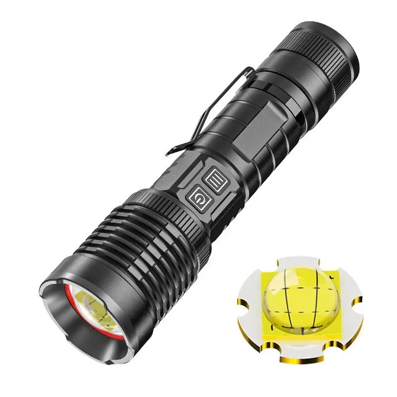 Außenbereich leistungsstarke Laterne LED taktische Taschenlampe 5000 Lumen Zoom LED-Torch-Flash-Lichter wiederaufladbar Clip-Design wasserdicht OEM