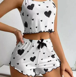 Pijamas Blancos Sexys de Verano de Alta Calidad con Estampado de Corazones, Camiseta y Pantalones Cortos, Conjunto de <span class=keywords><strong>Pijama</strong></span> Sexy de 2 Piezas para Mujer - Product Image 3