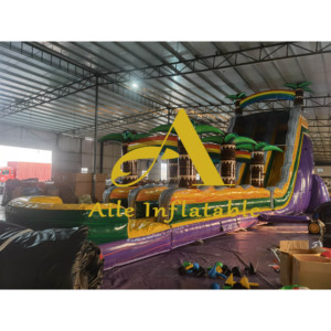 Dài nhất Inflatable ướt n khô trượt N trượt màu tím đá cẩm thạch Inflatable giật gân trượt nước kép Lane Palm Tree trượt nước - Product Image 1