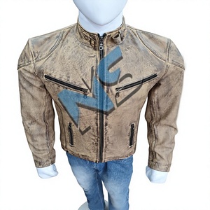 Nabtay Sports <b>Men's</b> Brown <b>Leather</b> Moto <b>Jacket</b> NS-SWY4 Windproof Stand Collar Zipper Front Slim Fit Solid Color Autumn Wear - Product Image 3