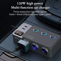 Adaptateur de chargeur de voiture 120W QC3.0 Chargeur rapide PD35W Ports de charge USB 12-24V Prise allume-cigare avec voltmètre LED