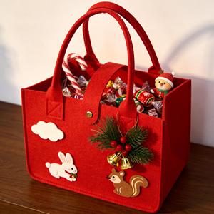 Custom <b>Christmas</b> Felt Tote <b>Bag</b> Cute Cartoon Design Reusable <b>Large</b> Capacity for Holiday Party Candy Storage Kids <b>Gift</b> Wrapping - Product Image 2