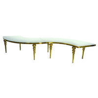 Table de banquet de mariage en acier inoxydable avec plateau en verre demi-lune doré