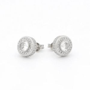 Classic <b>Silver</b> Designer Round Cut Lab Grown Diamond Earrings Crafted in 10K Gold Style Luxury Jewelry for Men Women - Product Image 1