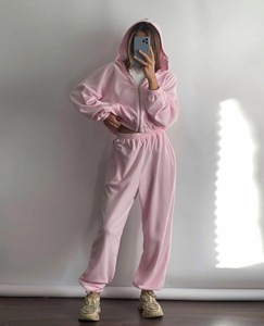 Set da <span class=keywords><strong>donna</strong></span> in due pezzi di <span class=keywords><strong>maglia</strong></span> sportiva in puro colore <span class=keywords><strong>con</strong></span> <span class=keywords><strong>ZIP</strong></span> e pantaloni larghi - Product Image 4