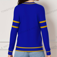 BSCI kardigan kustom Sweater wanita ornamen Yunani biru & emas bordir huruf katun buatan khusus kardigan Wanita
