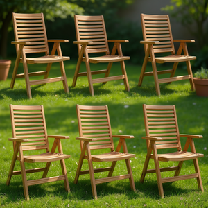 Set di 6 Sedie da Giardino in Legno di Teak Massiccio, Mobili da Esterno Pieghevoli in Stile Rustico, Colore Marrone - Product Image 2