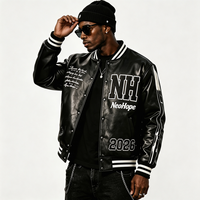 Chaqueta Varsity de Cuero con Logotipo Personalizado, Nuevo Diseño 2026, Chaqueta Bomber Negra Estilo Urbano, Venta al Por Mayor Directa de Fábrica