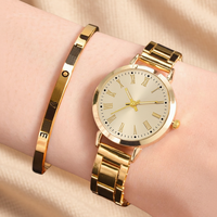 Montre à quartz de luxe pour femme avec bracelet en acier inoxydable, cadran analogique, verre cristal – Ensemble de montres-bracelets tendance et élégantes