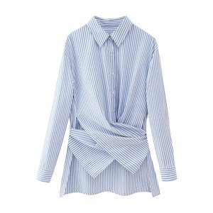 批发休闲条纹长袖女式衬衫 - Product Image 2