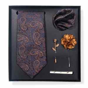 Ensemble Cadeau 6 Pièces Tendance pour Homme FX : Cravate Unie Rayée Motif Cachemire, Pochette de Costume, Pince à Cravate et Boutonnière pour Affaires et Mariages - Product Image 4