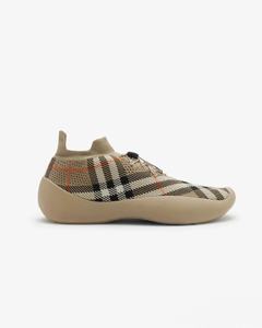 Chaussures de sport de luxe pour hommes et femmes, en cuir véritable, à motif à carreaux, tricotées, souples, à lacets, de marque de créateur. - Product Image 3