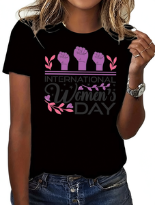Elegante T-Shirt da Donna con Stampa per la Giornata Internazionale della Donna, Girocollo, Maniche Corte, Stile Casual, 100% Cotone Jersey, Primavera Estate - Product Image 1