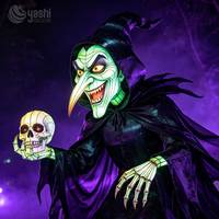 Solutions d'éclairage d'Halloween : Ensemble de lanternes de festival en forme de baguette de sorcière et de crâne pour parcs, sites touristiques et festivals de lumières.
