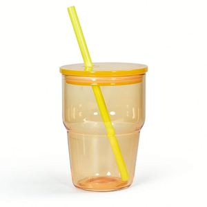 Vaso de vidrio apilable rosa degradado de moda con tapa y pajita, taza de café helado de vidrio transparente - Product Image 6