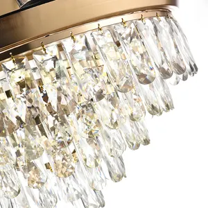 Lordly Style Metal Lamp Modern Design Dimmable Crystal Ceiling Fans Light With ABS Blades