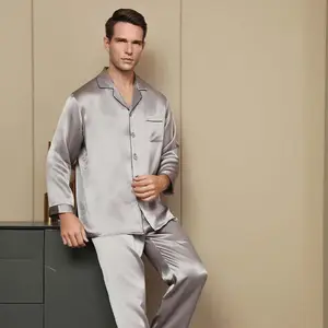 卸売睡眠ナイトウェアパジャマパンツ100% 桑シルク男性パジャマ高級男性パジャマセット寝間着