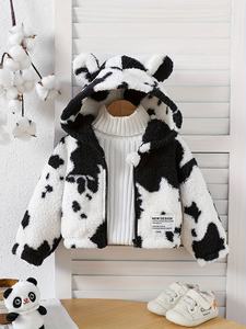Cardigan à capuche imprimé ours laitier en peluche pour bébé garçon, avec fermeture éclair, manches longues, <span class=keywords><strong>manteau</strong></span> court pour l'<span class=keywords><strong>hiver</strong></span> - Product Image 1