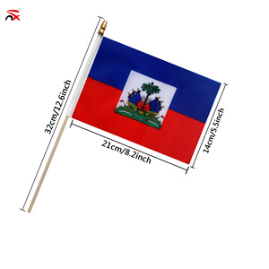Bandera de Haití Promocional para Agitar con la Mano, 14*21cm, Poliéster, Bandera de Mano con Asta de Madera y Cabeza de Bandera Dorada - Product Image 4