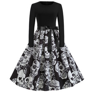 New Arrival Women's Vintage Print Long Sleeve Christmas Evening Party Swing Dress Festa Clothing Winter <strong>Clothes</strong> Black Dress - Product Image 6