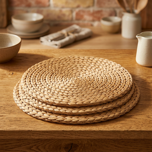 Set de table rond bohème en jacinthe d'eau tressée, antidérapant, résistant à la chaleur, réutilisable, fait main, pour dîner et fête - Product Image 1