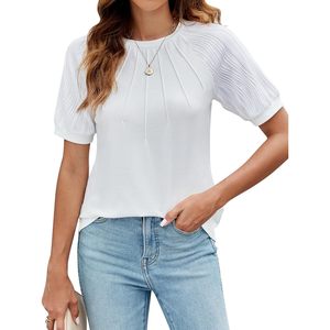 Chemisier texturé à manches ballon pour femme, haut de travail à manches courtes, tenue décontractée d'été 2026 - Product Image 1