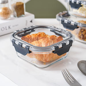 Vente en gros Boîte à lunch en verre borosilicaté avec couvercle noir Récipients de stockage des aliments pour la préparation des repas Ensemble pour la cuisine - Product Image 5