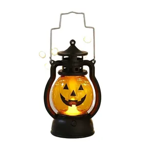 Lampu lentera labu dekoratif lucu, lampu elektronik minyak Vintage Led Festival Halloween, lentera berkemah labu luar ruangan