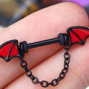 Anneau de téton de chauve-souris noir gothique Halloween, série sombre, <span class=keywords><strong>piercing</strong></span> sexy pour femmes, bijoux, accessoires de club, 1 pièce - Product Image 4