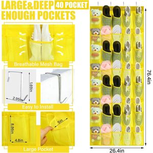 Organisateur de chaussures à suspendre sur la porte, 40 poches, en maille jaune, pour rangement dans le placard, type crochet antidérapant - Product Image 2