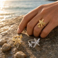 Bague en or plaqué 18 carats avec étoile de mer mignonne pour femme, bijou de plage estival, Anillo Estrella De Mar Texturizada Oro
