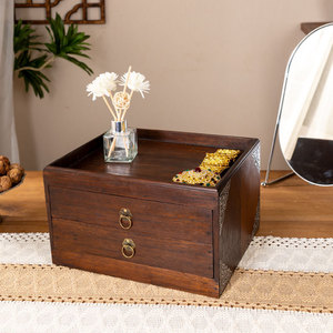 Caja de almacenamiento de té tailandesa vintage de madera maciza con 3 cajones y tapa para pastel de té Pu-erh, organizador de escritorio - Product Image 2