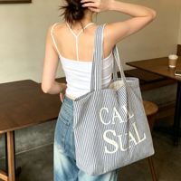 Sac fourre-tout en toile de coton rayé avec logo personnalisé, grande capacité, écologique, réutilisable, 6oz 8oz 10oz 12oz 14oz 16oz