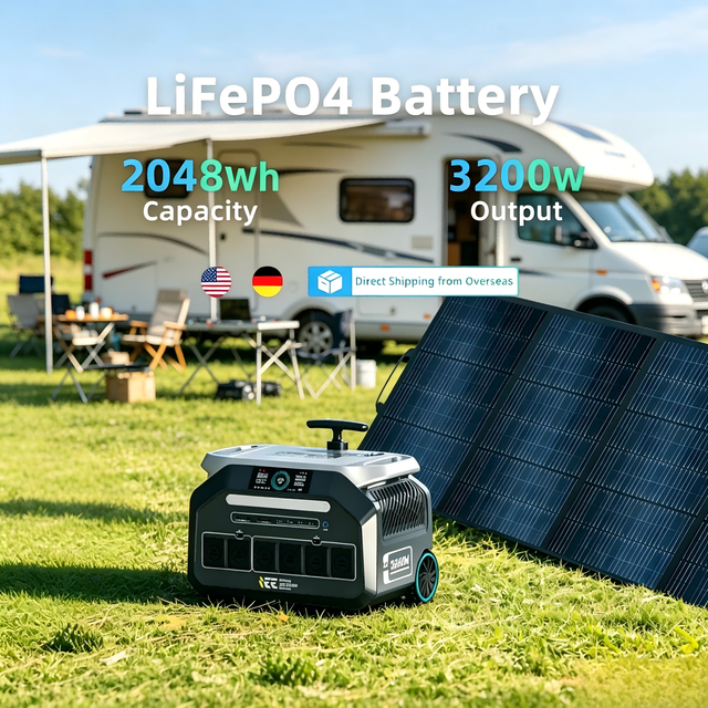 German Spot Emergency 2048Wh 3200W Outdoor Camping Solar Portable Station LiFePO4 Car Charging Pure Sine Wave MPPT Solar Panels
